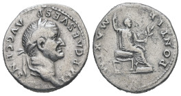 Vespasian, AD 69-79. AR, Denarius. 2.62 g. 19.13 mm. Rome.
Obv: IMP CAES VESP [AVG CENS]. Head of Vespasian, laureate, right.
Rev: PONTIF MAXIM. Vespa...