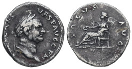 Vespasian, AD 69-79. AR, Denarius. 3.22 g. 19.42 mm. Rome.
Obv: IMP CAES VESP AVG CEN. Head of Vespasian, laureate, right.
Rev: SALVS AVG. Salus, drap...