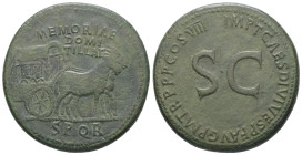 Diva Domitilla Senior, wife of Vespasian and mother of Titus and Domitian, AD 80-81. AE, Sestertius. 23.94 g. 34.67 mm. Rome.
Obv: MEMORIAE DOMITILLAE...