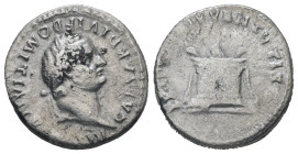 Domitian as Caesar, AD 69-81. AR, Denarius. 3.09 g. 18.23 mm. Rome.
Obv: CAESAR DIVI F DOMITIANVS COS VII. Head of Domitian, laureate, right.
Rev: PRI...