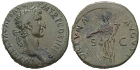 Nerva, AD 96-98. AE, Sestertius. 22.18 g. 32.94 mm. Rome, struck 97 AD.
Obv: IMP NERVA CAES AVG P M TR P COS III P P. Head of Nerva, laureate, right.
...