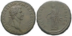 Nerva, AD 96-98. AE, Sestertius. 24.87 g. 34.50 mm. Rome.
Obv: IMP NERVA CAES AVG P M TR P COS III P P. Head of Nerva, laureate, right.
Rev: LIBERTAS ...