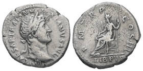 Hadrian, AD 117-138. AR, Denarius. 2.58 g. 19.28 mm. Rome mint. Struck circa 119-123 AD.
Obv: IMP CAESAR TRAIAN HARIANVS AVG. Head of Hadrian, laureat...