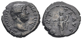 Hadrian, AD 117-138. AR, Denarius. 2.74 g. 18.94 mm. Rome.
Obv: HADRIANVS AVG COS III P P. Head of Hadrian, right.
Rev: MONETA AVG. Moneta standing le...