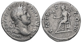 Hadrian, AD 117-138. AR, Denarius. 2.75 g. 19.38 mm. Rome.
Obv: IMP CAESAR TRAIAN HADRIANVS AVG. Head of Hadrian, laureate, right.
Rev: P M TR P COS I...