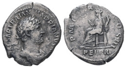 Hadrian, AD 117-138. AR Denarius. 3.00 g. 18.78 mm. Rome.
Obv: IMP CAESAR TRAIAN HADRIANVS AVG. Laureate bust right.
Rev: P M TR P COS III / FEL P R. ...