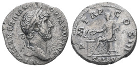 Hadrian, AD 117-138. AR, Denarius. 3.01 g. 18.89 mm. Rome.
Obv: IMP CAESAR TRAIAN HADRIANVS AVG. Head of Hadrian, laureate, right.
Rev: P M TR P COS I...