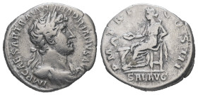Hadrian, AD 117-138. AR, Denarius. 3.07 g. 19.30 mm. Rome.
Obv: IMP CAESAR TRAIAN HADRIANVS AVG. Head of Hadrian, laureate, right.
Rev: P M TR P COS I...
