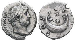 Hadrian, AD 117-138. AR, Denarius. 3.18 g. 17.01 mm. Rome.
Obv: HADRIANVS [AVGVSTVS]. Head of Hadrian, laureate, right; with slight drapery on his lef...