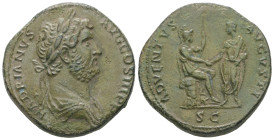 Hadrian, AD 117-138. AE, Sestertius. 27.44 g. 31.76 mm. Rome.
Obv: HADRIANVS AVG COS III P P. Bust of Hadrian, laureate, draped, right.
Rev: ADVENTVS ...