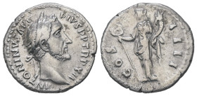 Antoninus Pius, AD 138-161. AR, Denarius. 3.11 g. 18.55 mm. Rome.
Obv: ANTONINVS AVG PIVS P P TR P XII. Head of Antoninus Pius, laureate, right.
Rev: ...