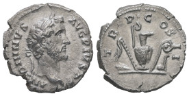 Antoninus Pius, AD 138-161. AR, Denarius. 2.72 g. 17.85 mm. Rome.
Obv: ANTONINVS AVG PIVS P P. Head of Antoninus Pius, laureate, right.
Rev: TR P COS ...