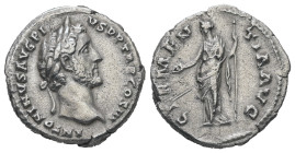 Antoninus Pius, AD 138-161. AR, Denarius. 2.99 g. 18.02 mm. Rome.
Obv: ANTONINVS AVG PIVS P P TR P COS III. Head of Antoninus Pius, bare, right.
Rev: ...