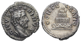 Divus Antoninus Pius, AD 161 Died. AR, Denarius. 3.05 g. 18.70 mm. Rome.
Obv: DIVVS ANTONINVS. Head of Antoninus Pius, bare, drapery on left shoulder,...