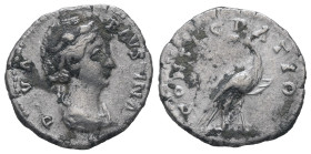 Diva Faustina, died 140/1. AR, Denarius. 3.19 g. 18.30 mm. Rome.
Obv: DIVA FAVSTINA. Bust of Faustina I, draped, right, hair elaborately waved in seve...