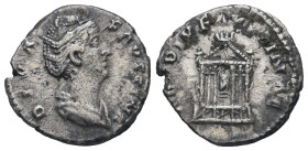 Diva Faustina I, died AD 140/1. AR, Denarius. 3.29 g. 17.26 mm. Rome.
Obv: DIVA FAVSTINA. Bust of Faustina I, draped, right, hair elaborately waved in...