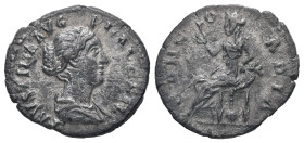 Faustina II, AD 147-175. AR, Denarius. 2.28 g. 18.10 mm. Rome.
Obv: FAVSTINA AVG PII AVG FIL. Bust of Faustina the Younger, bare-headed, with hair wai...