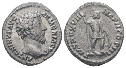 Marcus Aurelius, AD 161-180. AR, Denarius. 3.15 g. 18.30 mm. Rome.
Obv: ANTONINVS AVG ARMENIACVS. Head of Marcus Aurelius, laureate, right.
Rev: P M T...