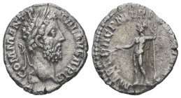 Commodus, AD 177-192 AD. AR, Denarius. 2.69 g. 18.17 mm. Rome.
Obv: M COMM ANT P FEL AVG BRIT P P. Laureate head of Commodus, right. 
Rev: MART PAC P ...