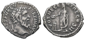 Pertinax, AD 193. AR, Denarius. 3.05 g. 18.41 mm. Rome.
Obv: IMP CAES P HELV PERTIN AVG. Head of Pertinax, laureate, right.
Rev: VOT DECEN TR P COS II...