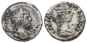 Septimius Severus, with Julia Domna, AD 193-211. AR, Denarius. 2.94 g. 17.60 mm. Rome.
Obv: SEVERVS PIVS AVG. Head of Septimius Severus, laureate, rig...