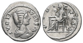 Julia Domna, AD 193-217. AR, Denarius. 2.74 g. 18.75 mm. Rome.
Obv: IVLIA AVGVSTA. Bust of Julia Domna, hair waved and coiled at back, draped, right.
...