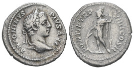 Caracalla, AD 198-217. AR, Denarius. 2.54 g. 19.53 mm. Rome.
Obv: ANTONINVS PIVS AVG: Bust of Caracalla, laureate, draped, right.
Rev: [PONTIF] TR P V...