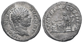 Caracalla, AD 198-217. AR, Denarius. 2.94 g. 18.76 mm. Rome.
Obv: ANTONINVS PIVS AVG BRIT. Head of Caracalla, laureate, right.
Rev: P M TR P XV COS II...