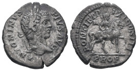 Caracalla, AD 198-217. AR, Denarius. 2.70 g. 19.39 mm. Rome.
Obv: ANTONINVS PIVS AVG. Laureate head of Caracalla, right.
Rev: PONTIF TR P XI COS III, ...