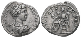 Geta as Caesar, AD 198-209. AR, Denarius. 3.36 g. 18.18 mm. Rome.
Obv: P SEPT GETA CAES PONT. Bust of Geta, bare-headed, draped, right.
Rev: SECVRIT I...