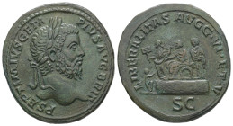 Geta AD 209-211. AE, Sestertius. 22.32 g. 33.52 mm. Rome.
Obv: P SEPTIMIVS GETA PIVS AVG BRIT. Head of Geta, laureate, right.
Rev: LIBERALITAS AVGG VI...