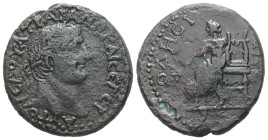 Moesia, Odessus. Trajan, AD 98-117. AE. 11.39 g. 24.79 mm.
Obv: ΑΥΤΟ ΝΕΡΟΥΑ ΤΡΑΙΑΝΩ ΚΑΙ ϹΕ ΓΕΡ. Laureate head of Trajan, right.
Rev: ΟΔΗϹϹΕΙΤΩΝ. Apoll...