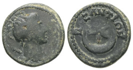 Thrace, Byzantium. Pseudo-autonomous, Second half of 2nd century AD. AE. 3.86 g. 19.04 mm.
Obv: Draped bust of Artemis, right; to left, quiver; to rig...