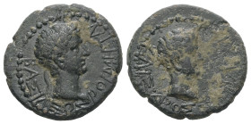 Kings of Thrace, Rhoemetalkes I, c. 11 BC-AD 12. AE. 4.76 g. 19.26 mm.
Obv: ΒΑΣΙΛΕΩΣ ΡΟΙΜΗΤΑΛΚΟΥ. Diademed head of Rhoemetalces, right.
Rev: ΚΑΙΣΑΡΟΣ ...
