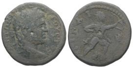 Bithynia, Nicaea. Caracalla, AD 198-217. AE. 12.19 g. 27.68 mm.
Obv: ΑΝΤΩΝΙΝΟϹ ΑΥΓΟΥϹΤΟϹ. Laureate head of Caracalla, right.
Rev: ΝΙΚΑΙΕΩΝ. Heracles w...