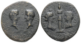 Troas, Ilium. Gaius (Caligula) and Divus Augustus. 37-41 AD. AE. 8.95 g. 25.29 mm.
Obv: Facing heads of Caligula (laureate) and Augustus (radiate).
Re...