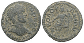 Ionia, Colophon. Caracalla, AD 198-217. AE. 4.91 g. 22.06 mm.
Obv: ΑΥΤ Κ Μ ΑΥ ΑΝΤΩΝΕΙΝΟϹ. Laureate head of Caracalla, right.
Rev: ΚΟΛΟΦΩΝΙΩΝ. Sarapis ...