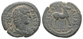 Lydia, Hierocaesarea. Gallien, AD first half of the 2nd century. AE. 3.47 g. 18.20 mm.
Obv: ϹΥΝΚΛΗΤΟϹ. Draped bust of Senate, right.
Rev: ΙƐΡΟΚΑΙϹΑΡƐΩ...