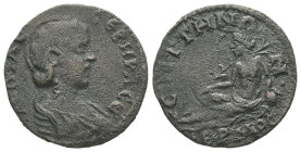 Lydia, Saitta. Otacilia Severa, AD 244-249. AE. 3.86 g. 20.58 mm.
Obv: ΦΟΥΡ ΤΡΑΝΚΥΛΛΕΙΝΑ ϹΑ. Diademed and draped bust of Tranquillina, right.
Rev: ϹΑΙ...