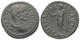 Lydia, Bagis. Septimius Severus, AD 193-211. AE. 6.36 g. 23.60 mm. Antigonos, first archon. 
Obv: ΑΥ ΚΑ ϹΕ ϹΕΟΥΗΡΟϹ. Laureate, draped and cuirassed bu...