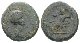 Phrygia, Acmonea. Nero, AD 44-68. AE. 4.39 g. 19.07 mm.
Obv: ΑΥΤΟΚΡΑΤΩΡ ΝΕΡΩΝ ΚΛΑΥΔΙΟΣ ΚΑΙΣΑΡ ΣΕΒΑΣΤΟΣ ΓΕΡΜΑΝΙΚΟΣ. Draped bust of Nero, right.
Rev: Ze...