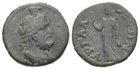 Phrygia, Hyrgaleis. Pseudo-autonomous. Time of the Severans, AD 198-235. AE. 3.46 g. 18.76 mm.
Obv: Draped bust of Sarapis, right.
Rev: ΥΡΓΑΛΛΕΩΝ. Isi...