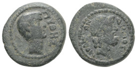 Phrygia, Laodicea ad Lycum. Tiberius, AD 14-37. AE. 4.39 g. 17.52 mm. Pythes II magistrate.
Obv: ΠΥΘΗΣ. Bare head of Pythes, right.
Rev: ΔΗΜΟΣ ΛΑΟΔΙΚΕ...