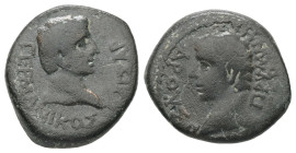 Phrygia, Prymnessus. Germanicus, with Drusus, Caesar, 15 BC-AD 19. AE. 3.50 g. 17.22 mm.
Obv: ΓΕΡΜΑΝΙΚΟΣ ΚΑΙΣΑΡ. Bare head of Germanicus Caesar, right...