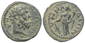 Phrygia, Synnada. Uncertain reign. AE. 7.28 g. 23.36 mm.
Obv: ϹΥΝΝΑΔΕΩΝ. Bare head of Heracles, right.
Rev: ϹΥΝΝΑΔΕΩΝ. Tyche standing left, holding ru...