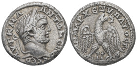 Syria, Antioch. Caracalla, AD 198-217. AR, Tetradrachm. 11.41 g. 27.22 mm.
Obv: ΑΥΤ Κ Μ Α ΑΝΤΩΝЄΙΝΟC CЄΒ. Laureate head of Caracalla, right.
Rev: ΔΗΜΑ...