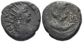 Egypt, Alexandria. Nero, AD 65/6. BL, Tetradrachm. 13.28 g. 24.54 mm.
Obv: ΝΕΡΩ ΚΛΑΥ ΚΑΙΣ ΣΕΒ ΓΕΡ. Radiate bust of Nero with aegis, right.
Rev: ΑΥΤΟ...