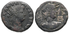 Egypt, Alexandria. Nero, AD 65/6. BL, Tetradrachm. 14.05 g. 24.52 mm.
Obv: ΝΕΡΩ ΚΛΑΥ ΚΑΙΣ ΣΕΒ ΓΕΡ. Radiate bust of Nero with aegis, right.
Rev: ΑΥΤΟ...