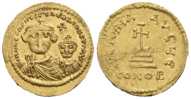 Heraclius and Heraclius Constantine, AD 610-641. AV, Solidus. 4.46 g. 21.09 mm. Constantinople.
Obv: δδ NN ҺЄRACLIЧS ЄT ҺЄRA CONST P P AV. Facing bust...