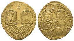 Leo IV the Khazar and Constantine VI, AD 776-780. AV, Solidus. 4.49 g. 22.43 mm. Constantinople.
Obv: LЄOҺ VS S ЄςςOҺ COҺSTAҺT O ҺЄOS. Crowned and dra...